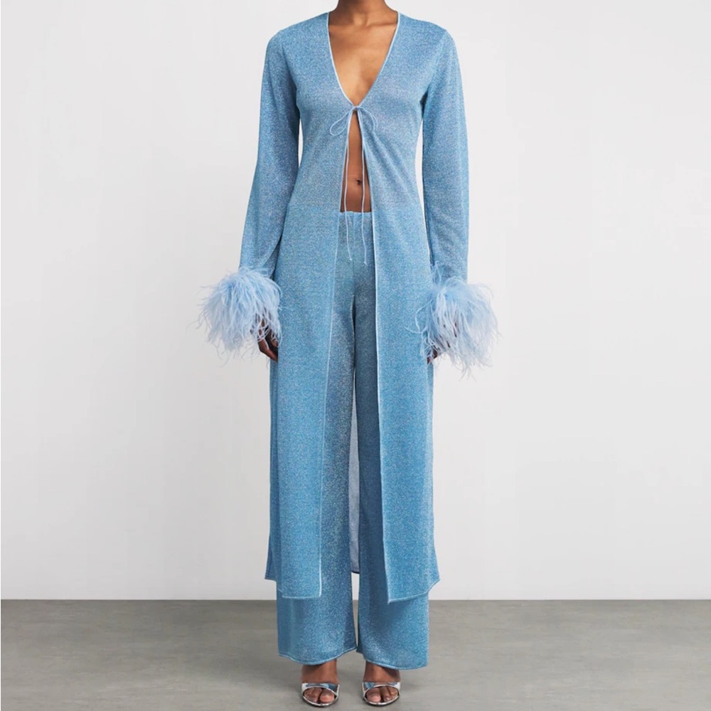 Oseree Lumière Feather-trimmed Metallic Stretch Coverup - Picture 2 of 6